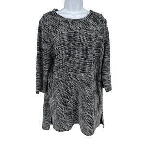 Chicos Zenergy Black & White Striped 3/4 Sleeve Knit Tunic Top Size 2 US L